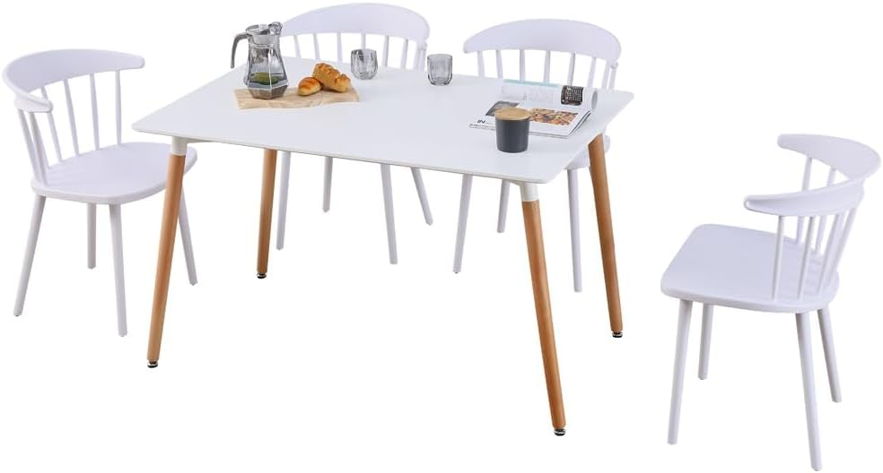 Probasto ダイニングテーブル イームズ 食卓テーブル MDF材 ビーチ無垢材 120×80×72cm ホワイト レクタングル 長方形 4人掛け