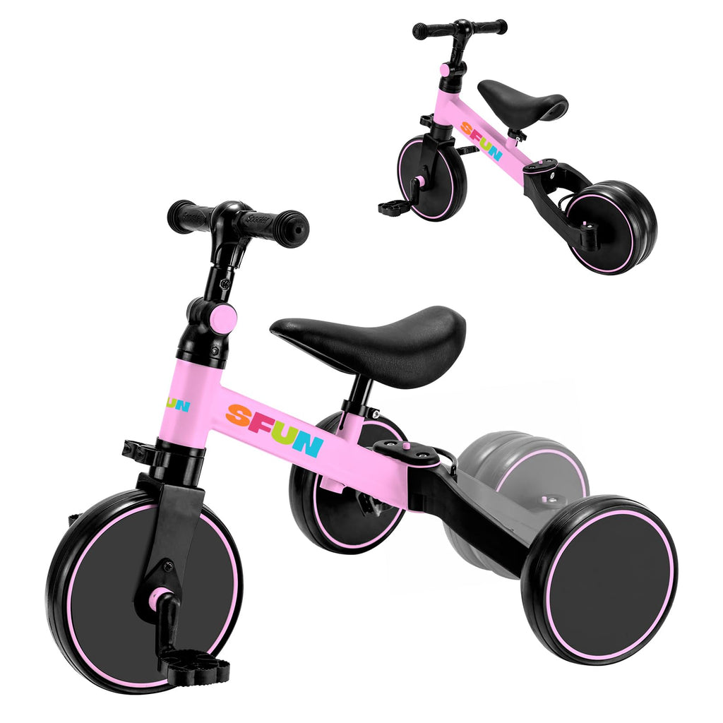 三輪車 子供用 3 in1 自転車 ペタルなし三輪車 ベビーウォーカー 1-5歳子供用 高さ調整可能 (ピンク)