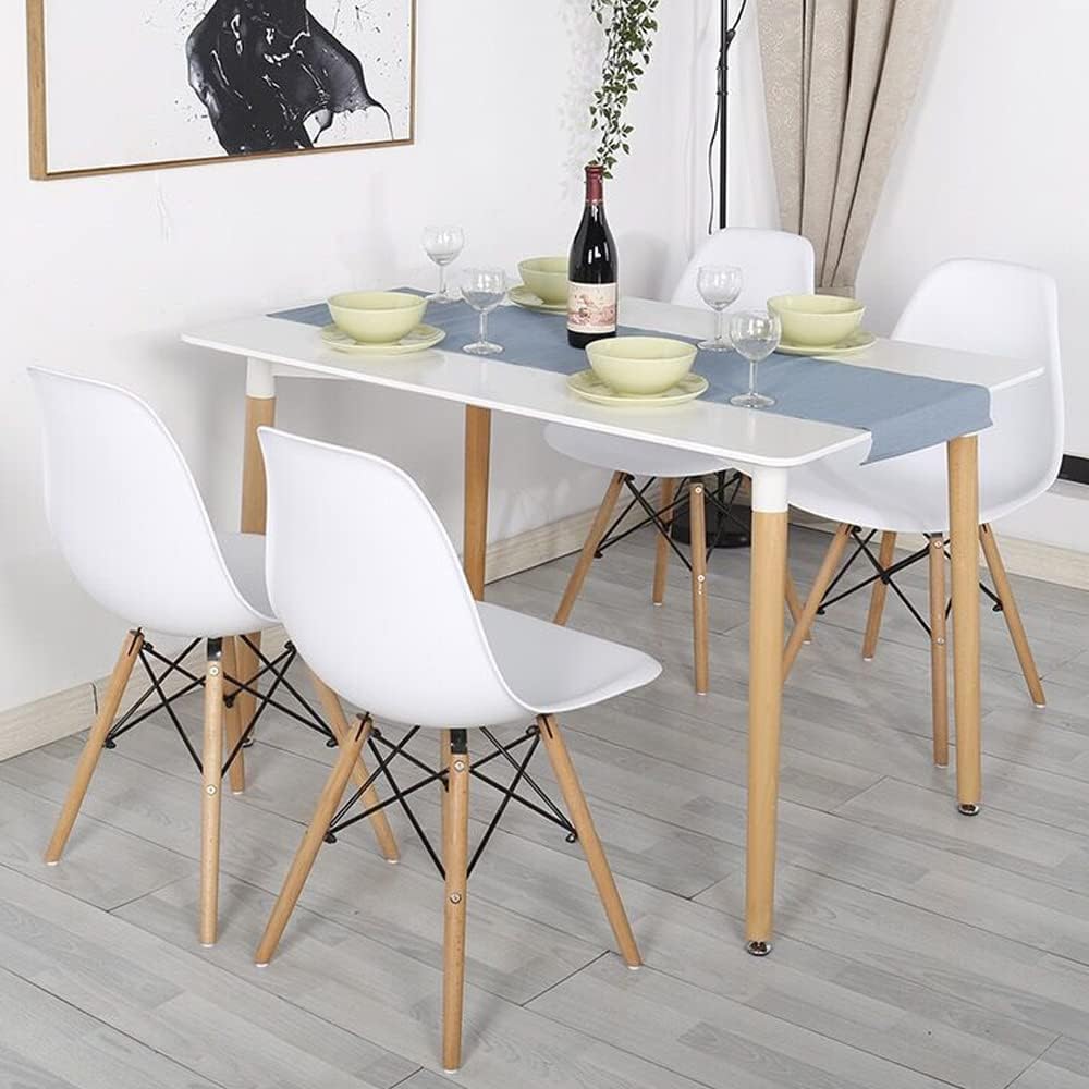 Probasto ダイニングテーブル イームズ 食卓テーブル MDF材 ビーチ無垢材 120×80×72cm ホワイト レクタングル 長方形 4人掛け