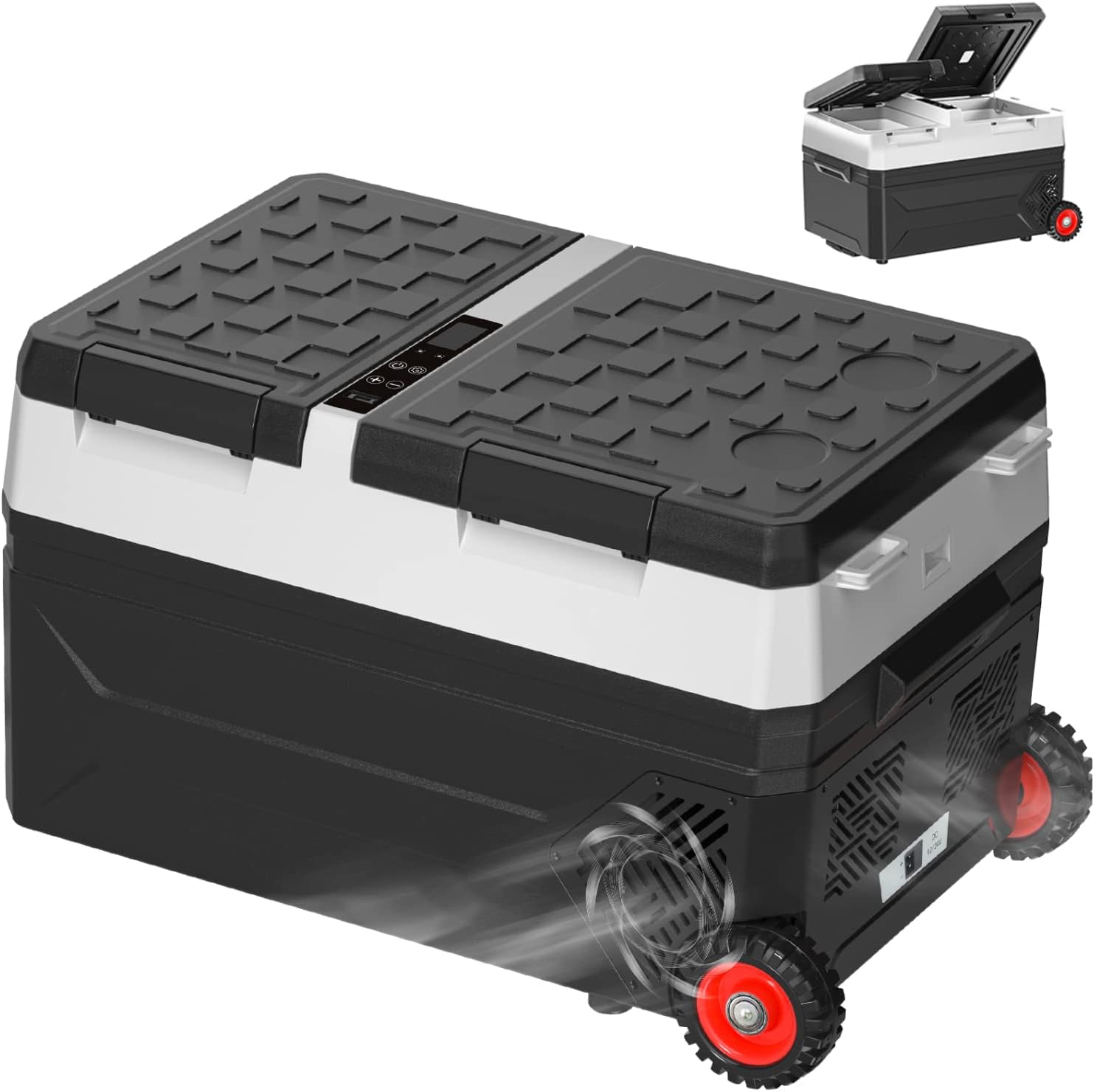 SUNPIE 車載冷蔵庫 42L 独立型2ドア 2室「22L+20L」独立温度制御 ダブルコンプレッサー 同時冷蔵＆冷凍可能 -20℃～10℃ 60W 急速冷凍 庫内灯付 断熱性3倍 24時間保冷 3