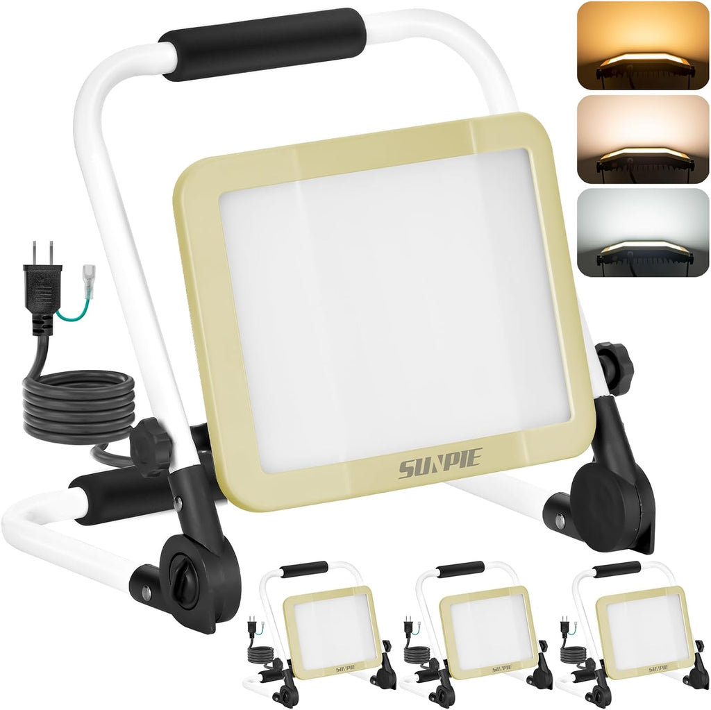 「SUNPIE」LED投光器 ライト 屋外 作業灯 フラッドライト 三面発光広角210度 折り畳み式 60W 10000LM高輝度 昼光色 温白色 電球色 3色切替 AC90V～260V 長寿命 防水