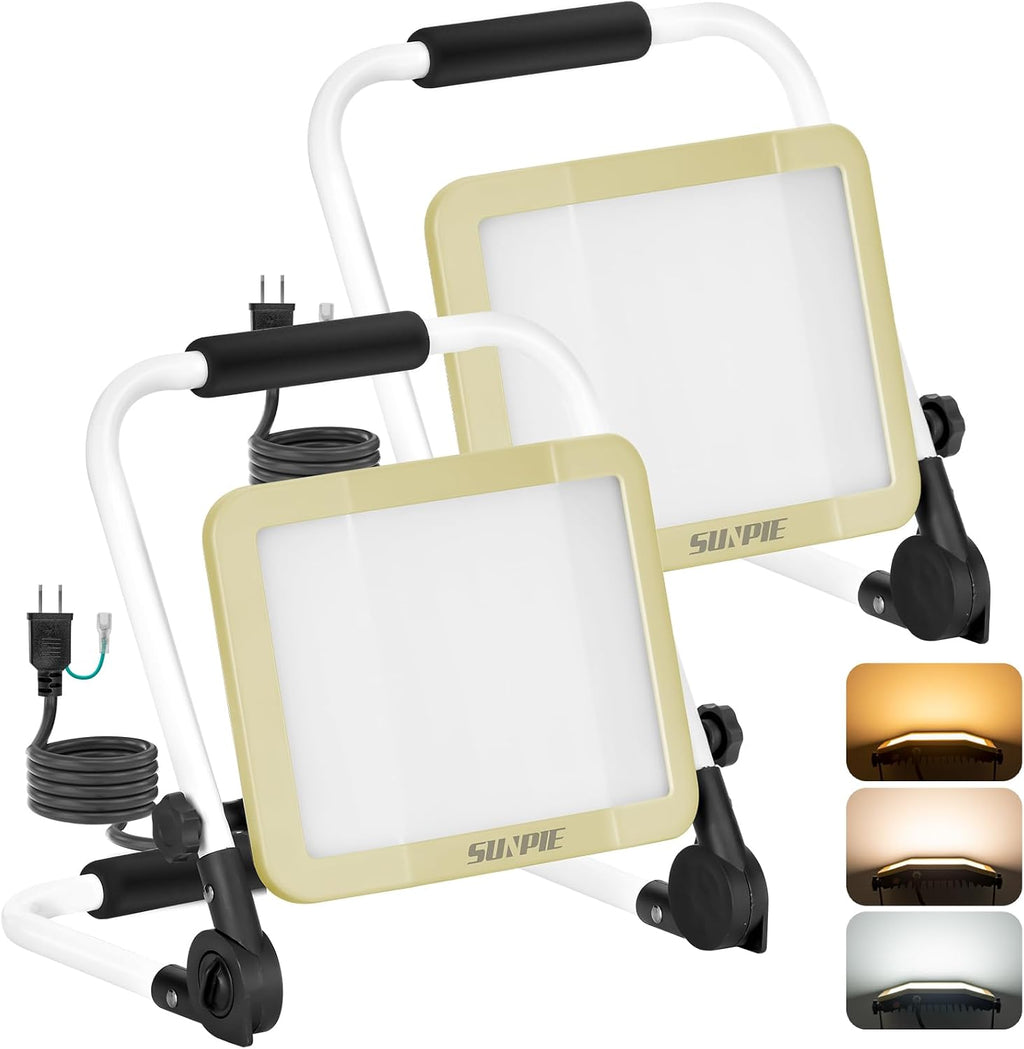 「SUNPIE」LED投光器 ライト 屋外 作業灯 フラッドライト 三面発光広角210度 折り畳み式 60W 10000LM高輝度 昼光色 温白色 電球色 3色切替 AC90V～260V 長寿命 防水