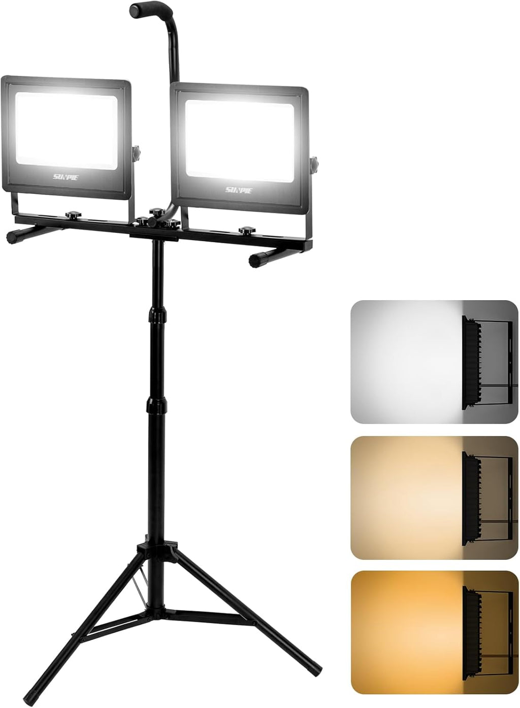 「SUNPIE」LED投光器 作業灯 ledワークライト 104W 16000LM高輝度 三脚付きスタンドライト AC90V～260V 3Mコード アース付きプラグ 広角170度 昼光色 長寿命 防水