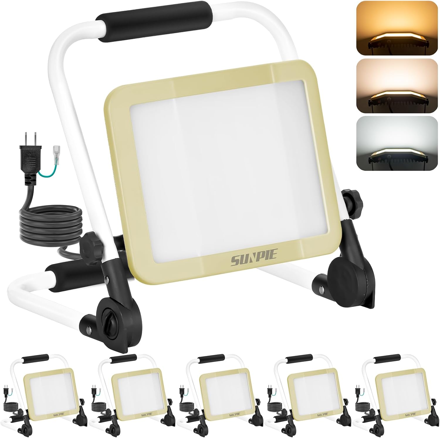 「SUNPIE」LED投光器 ライト 屋外 作業灯 フラッドライト 三面発光広角210度 折り畳み式 60W 10000LM高輝度 昼光色 温白色 電球色 3色切替 AC90V～260V 長寿命 防水