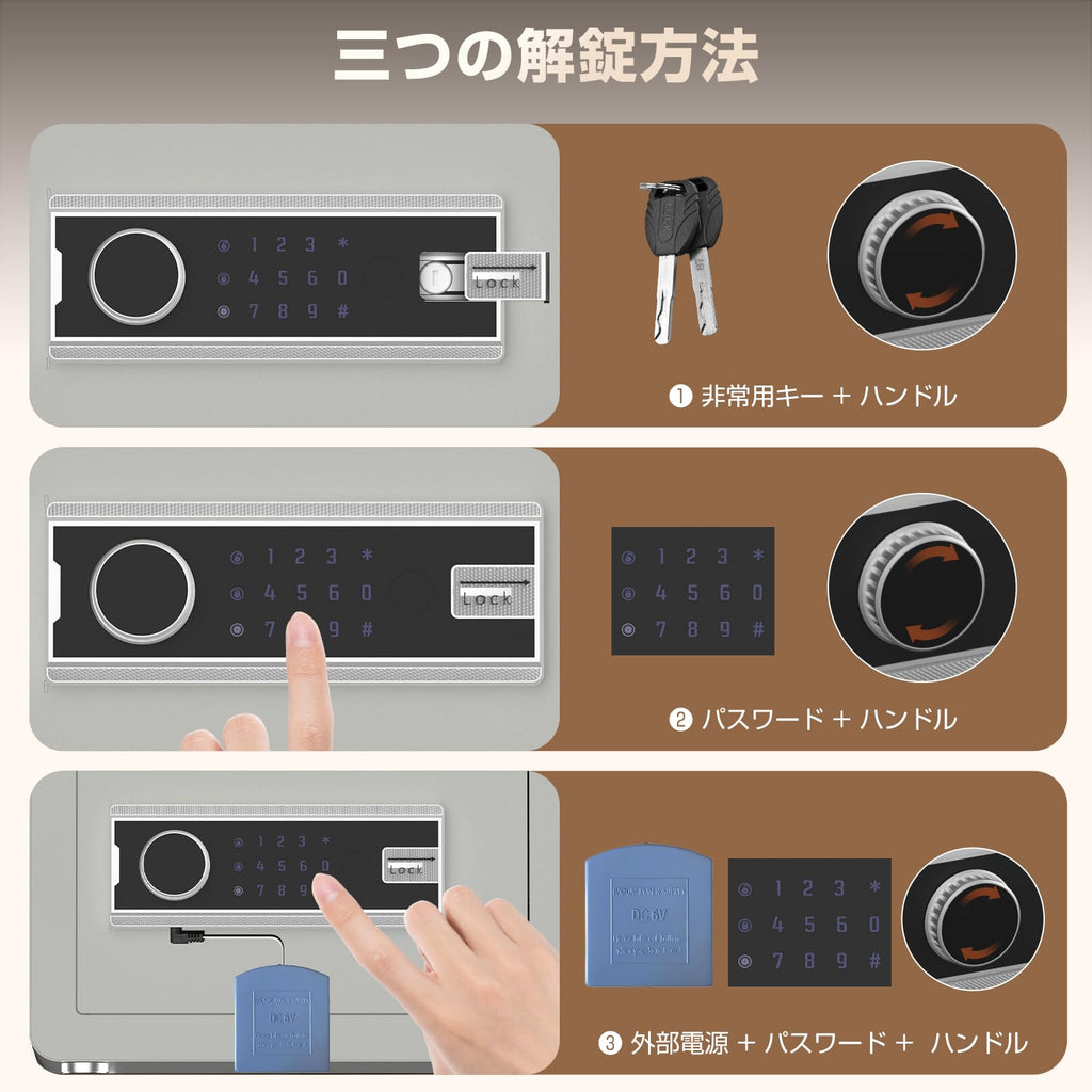 Twinbasto 金庫 小型 電子式 家庭用 業務用 22L テンキー式 デジタルロック 警報アラーム付き 非常用キー2本付属 壁固定対応 家庭・オフィス・ホテル用 (ライトグレー)