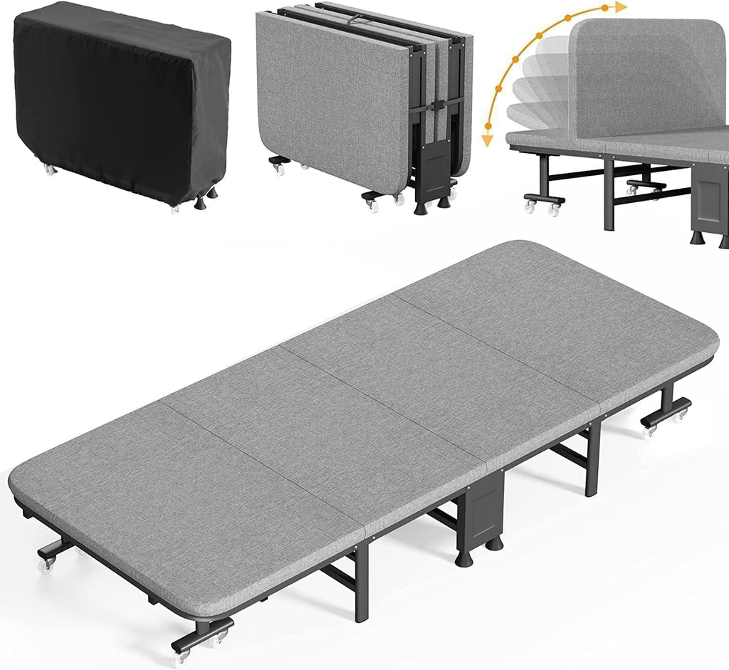 おりたたみベッド Probasto 高反発ウレタン マットレス付き 長190cm*幅80cm*高30cm 6段階リクライニング コンパクト 四つ折り 簡易ベッド 耐荷重200㎏ 折り畳み ベッド 軽量 キャスター付き 組立簡単 防塵収納袋付き 日本語取扱説明書付き