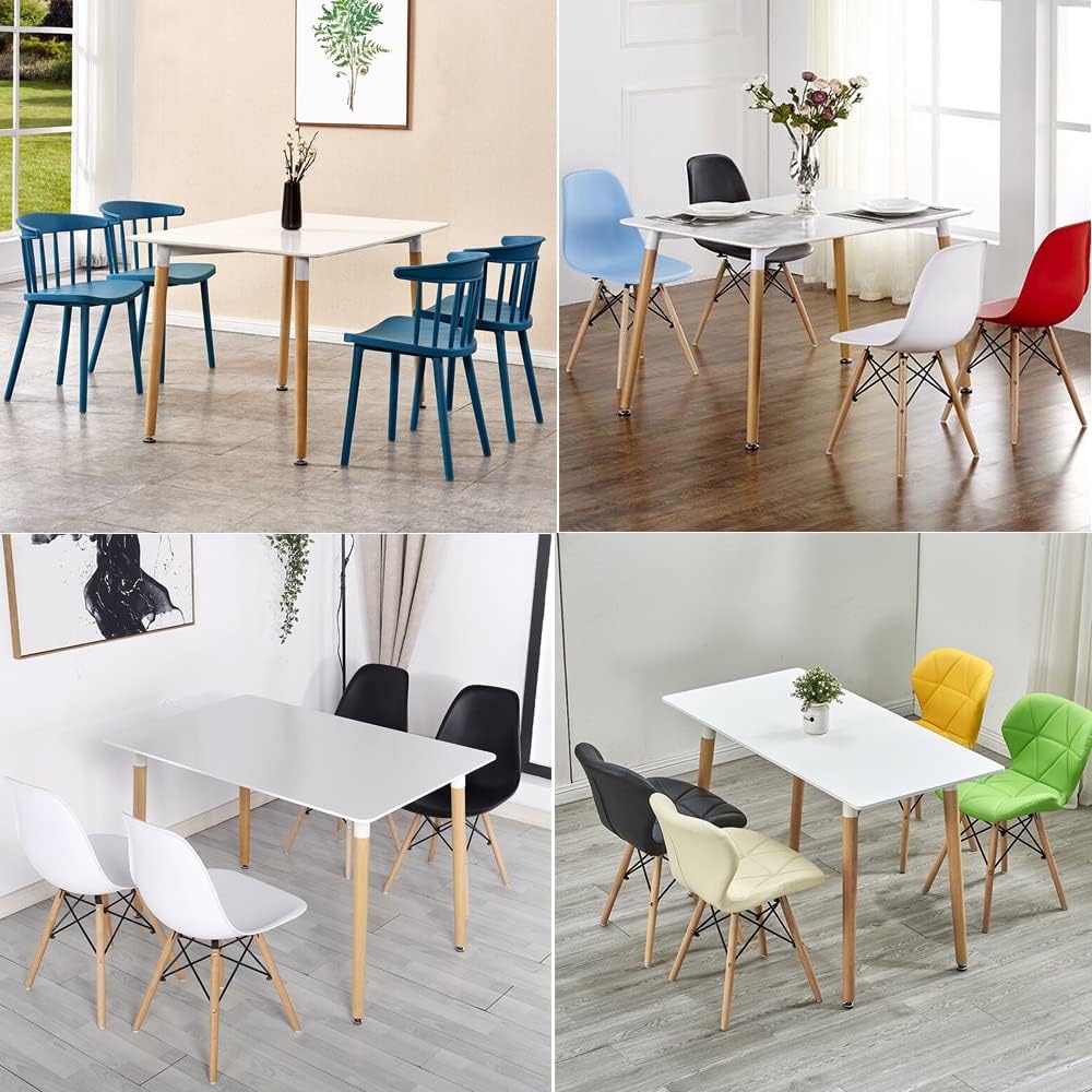 Probasto ダイニングテーブル イームズ 食卓テーブル MDF材 ビーチ無垢材 120×80×72cm ホワイト レクタングル 長方形 4人掛け
