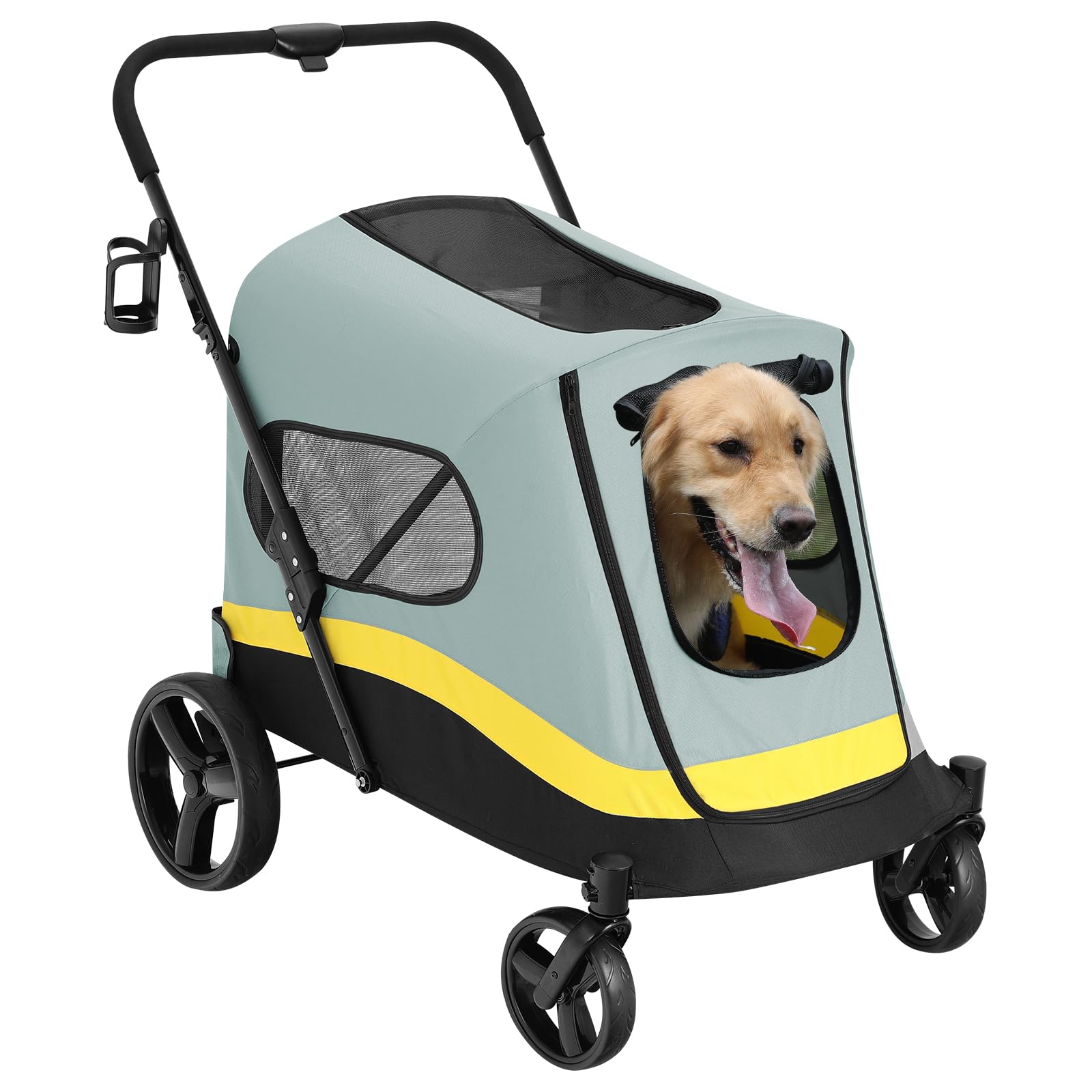 MEICHEPRO ペットカート 大型犬用カート ワンタッチ折りたたみ式 飛び出し防止リード付き 外出便利 耐荷重50kg ブレーキ付 大型・中型・多匹飼い向け (グレー)