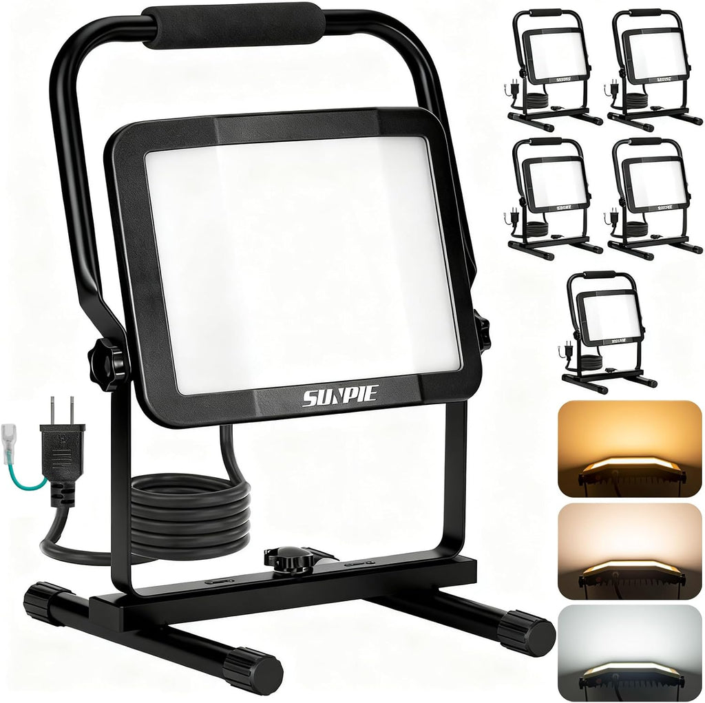 「SUNPIE」LED投光器 ライト 屋外 作業灯 フラッドライト 三面発光広角210度 60W 10000LM高輝度 昼光色 温白色 電球色 3色切替 AC90V～260V 長寿命 防水IP65 集