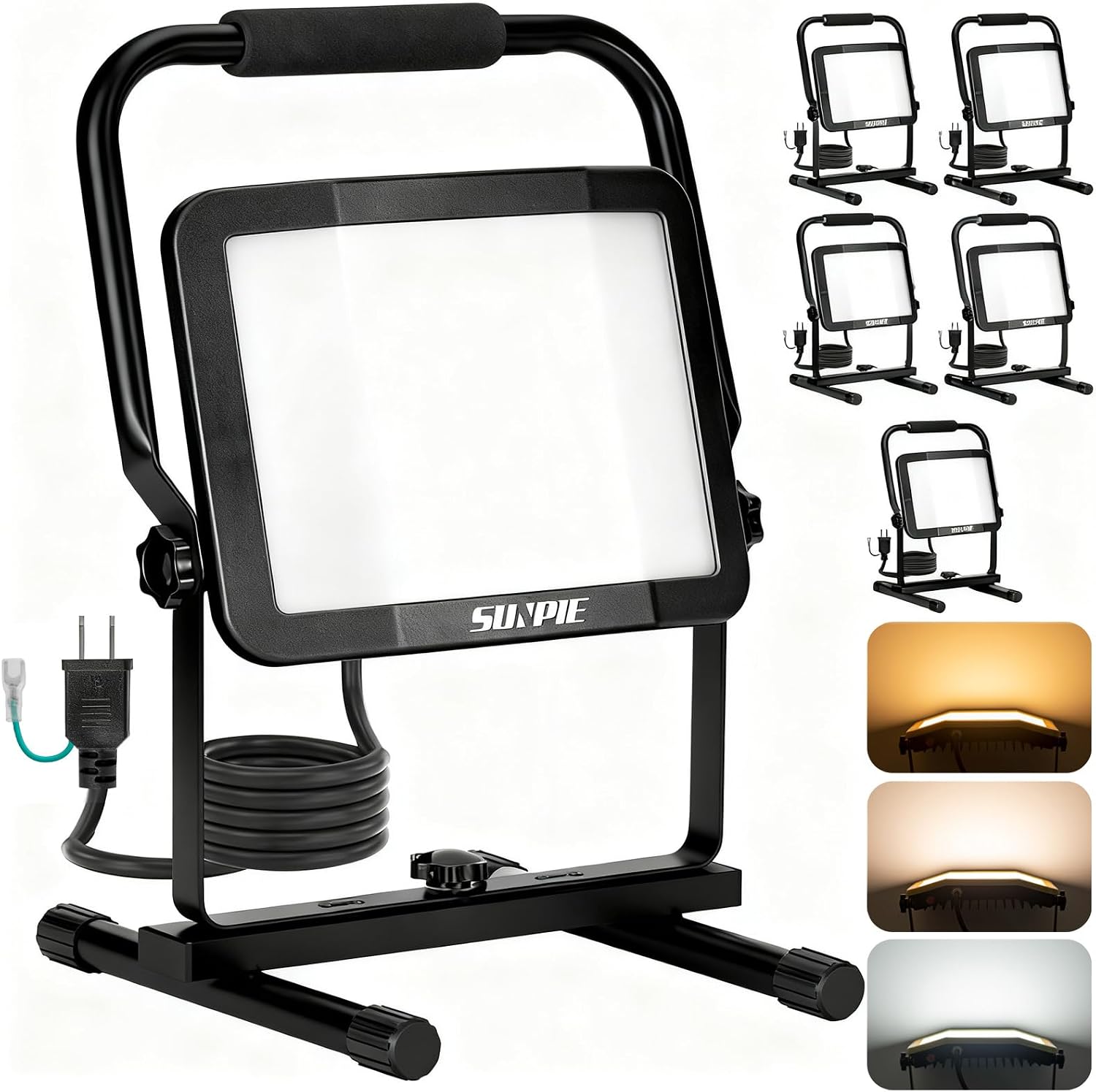 「SUNPIE」LED投光器 ライト 屋外 作業灯 フラッドライト 三面発光広角210度 60W 10000LM高輝度 昼光色 温白色 電球色 3色切替 AC90V～260V 長寿命 防水IP65 集