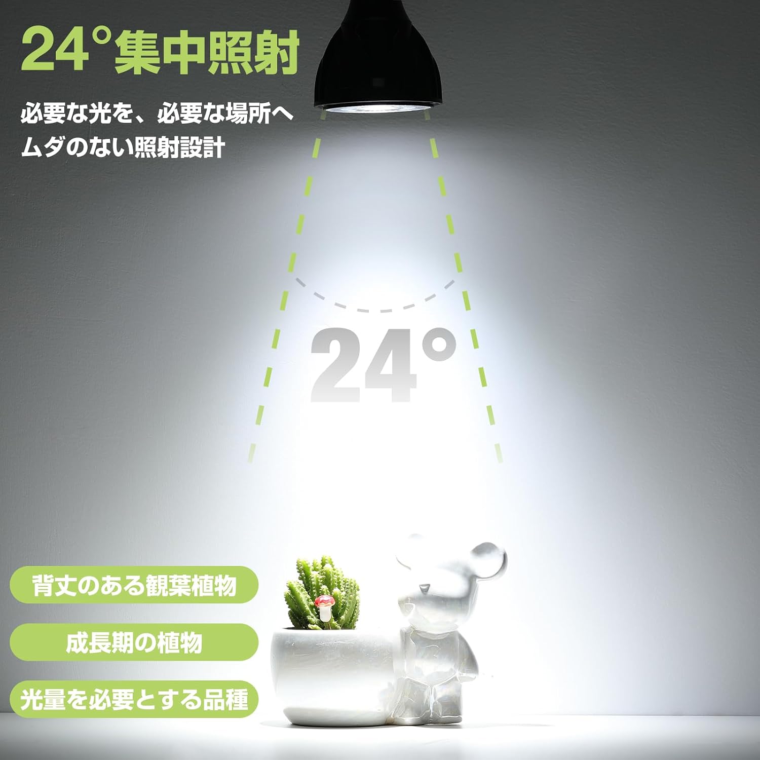 「SUNPIE」植物育成ライトLED 補光ライト 24W フルスペクトル 白色光 5800K 24°集光設計 E26口金 工事不要 室内栽培・観葉植物用・多肉植物用 (4, 24W)