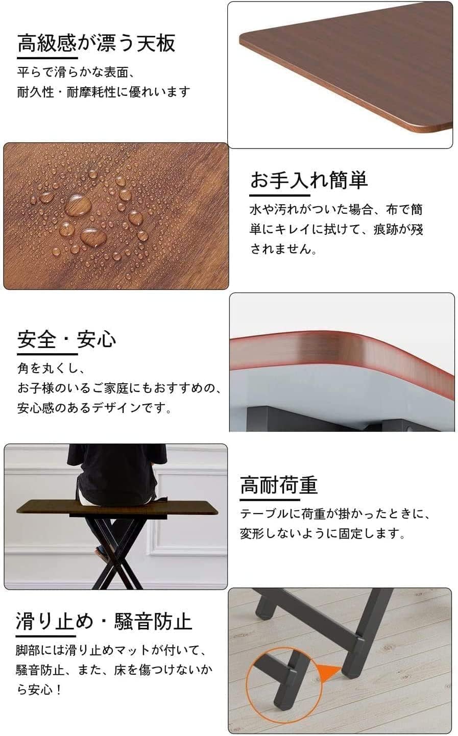 Probasto 折りたたみテーブル&amp;チェアセット ダイニングテーブル 約80×80×74cm 折りたたみチェア 幅25×奥行32×高さ77cm パイプ椅子 完成品 組み立て不要 作業 食事 在宅勤務 3点セット (ダークブラウン)