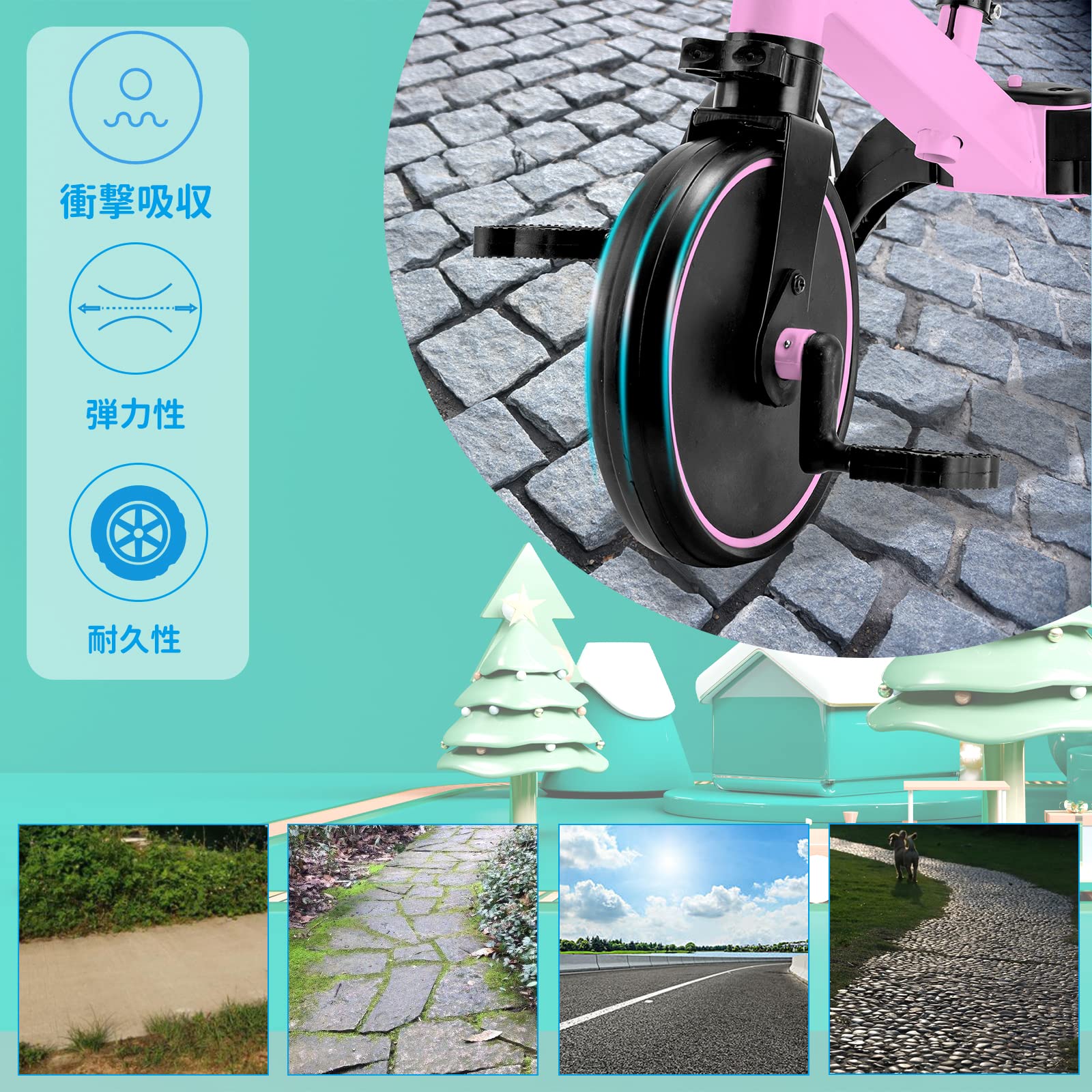三輪車 子供用 3 in1 自転車 ペタルなし三輪車 ベビーウォーカー 1-5歳子供用 高さ調整可能 (ピンク)