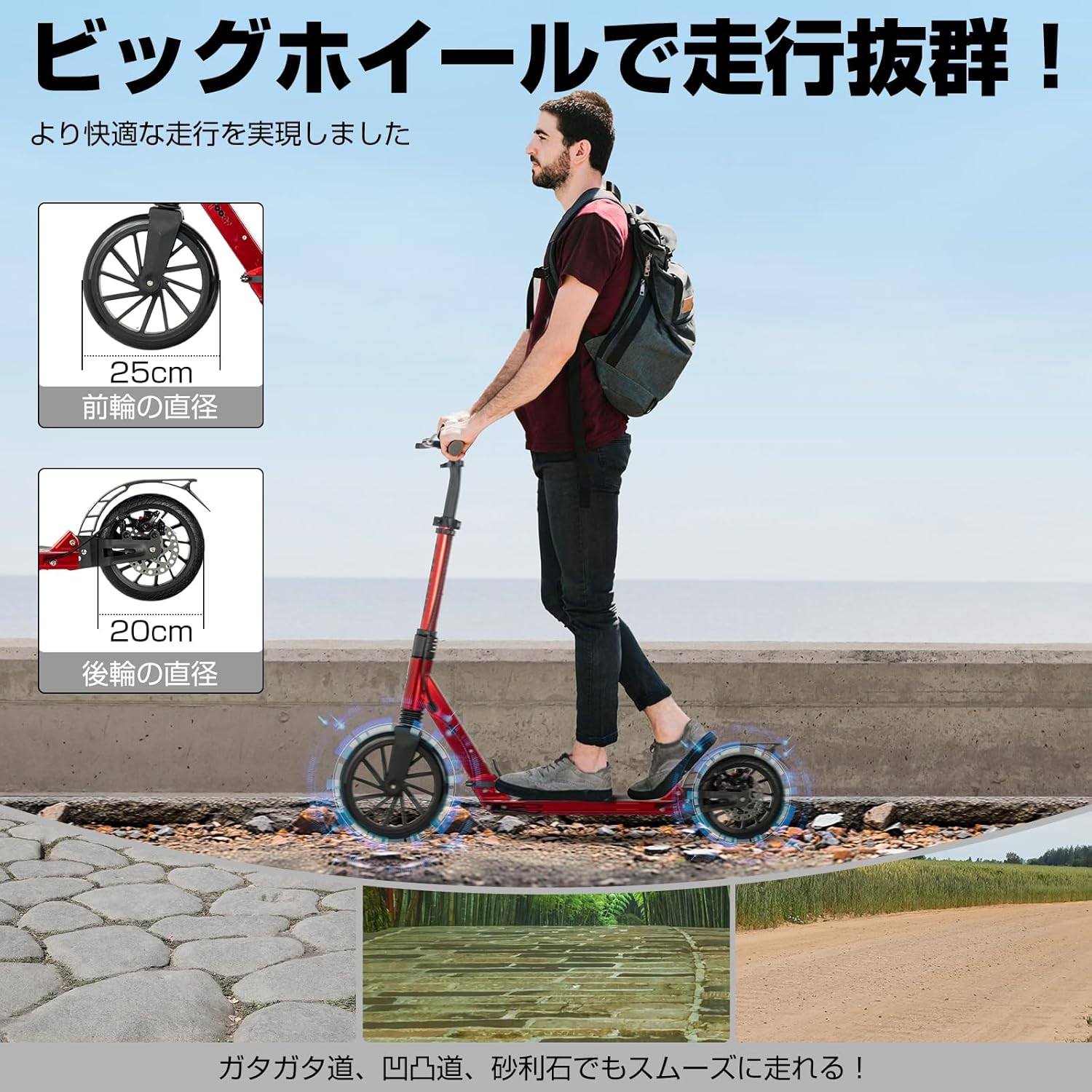 「SUNPIE」キックボード キックスクーター 折り畳み式 2025最新ディスクブレーキ付き 10インチタイヤ フット/ハンドブレーキ 4段階にて調整 機能充実 子供/大人用 アルミニウム製 大人/子