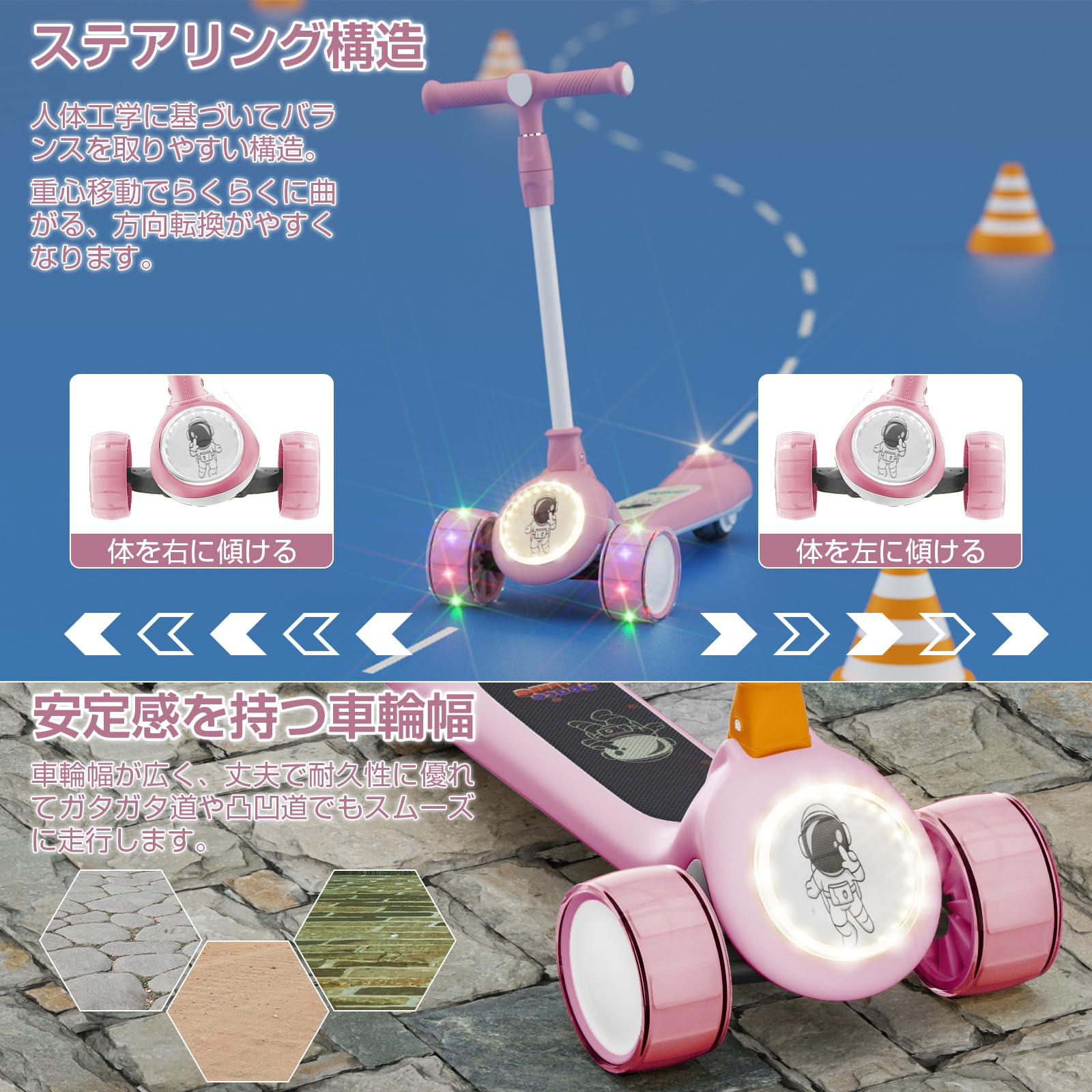 キックボード 子供用 光るホイール キッズ キックスケーター 折りたたみ式 4階段調節可能 誕生日プレゼント クリスマスプレゼント