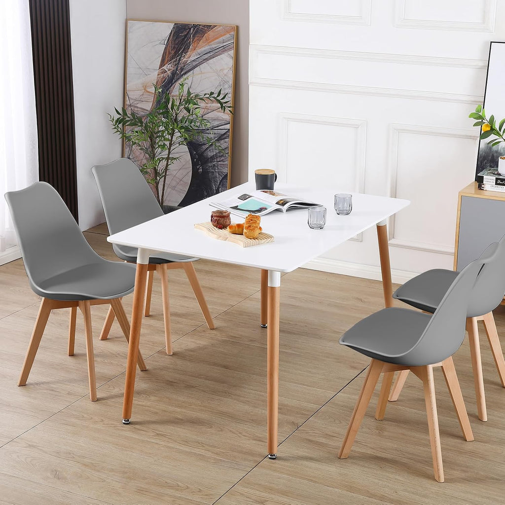 Probasto ダイニングテーブル イームズ 食卓テーブル MDF材 ビーチ無垢材 120×80×72cm ホワイト レクタングル 長方形 4人掛け