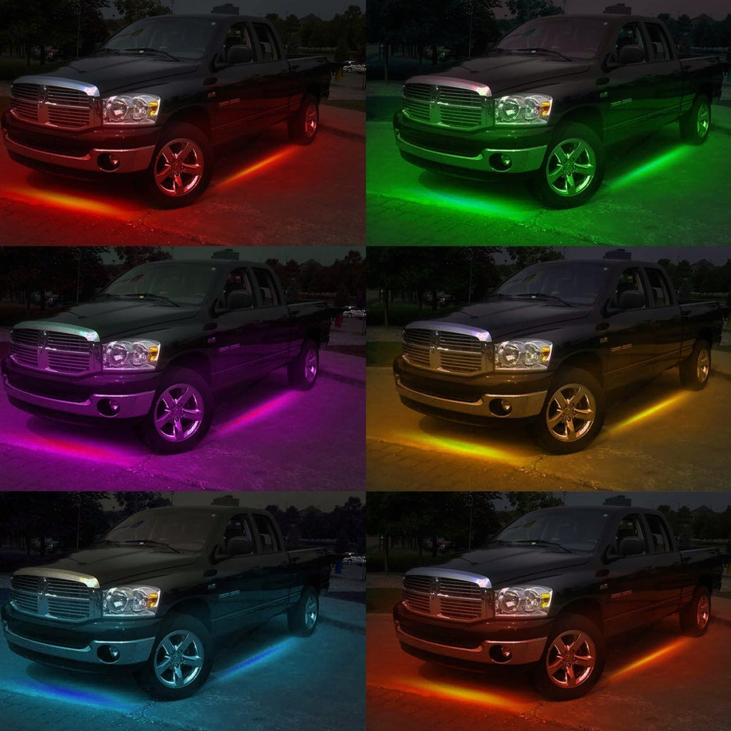 「SUNPIE」RGB LEDテープ アンダーライト 4本セット 高輝度 アルミニウムボディー 音に反応サウンドセンサー内蔵 フルカラー 車外装飾 360度の堅い構造 防水IP65 多種フラッシュモー